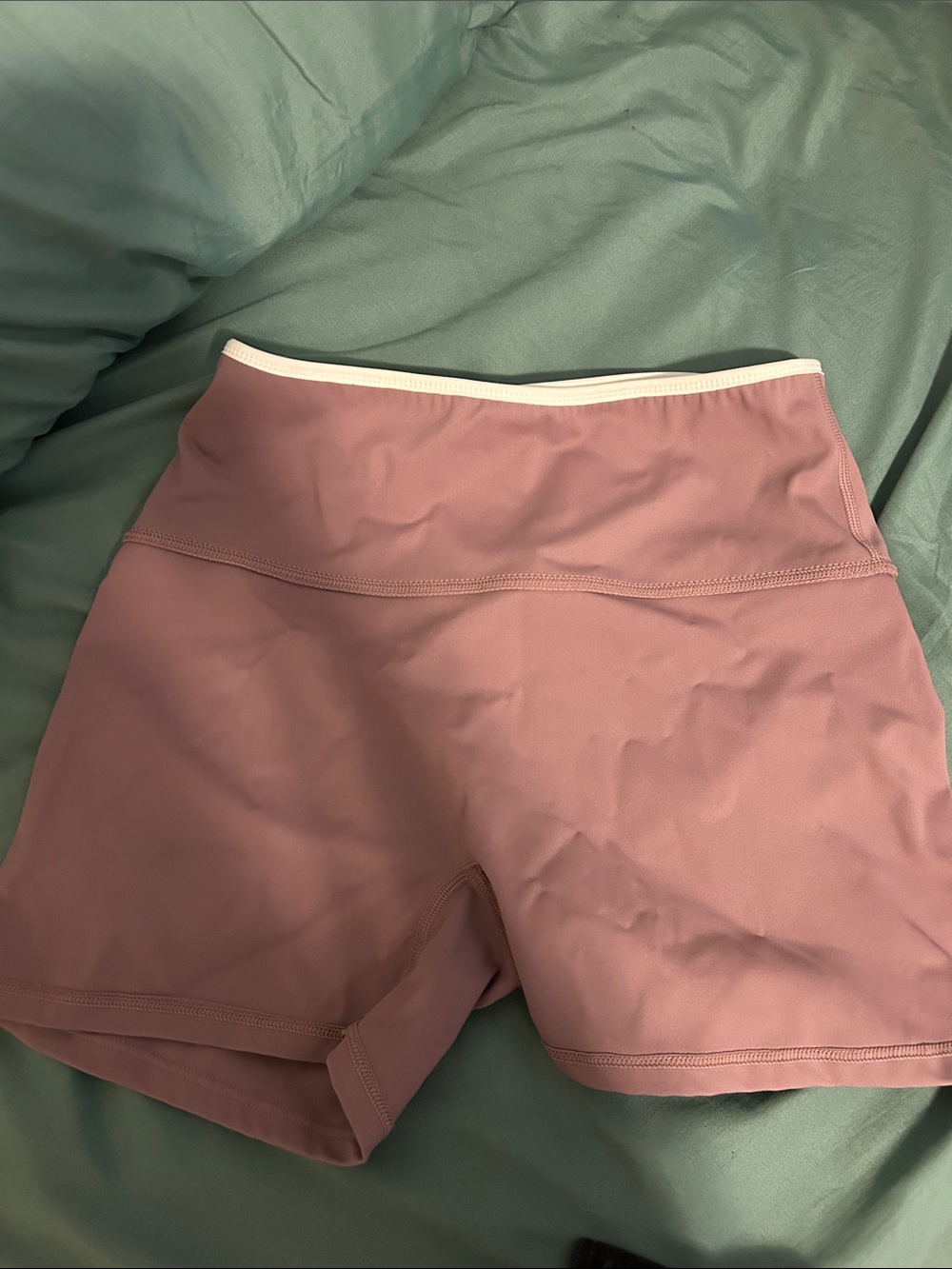 Amazon Women's High-Waist Bike Shorts in Mauve with White Trim